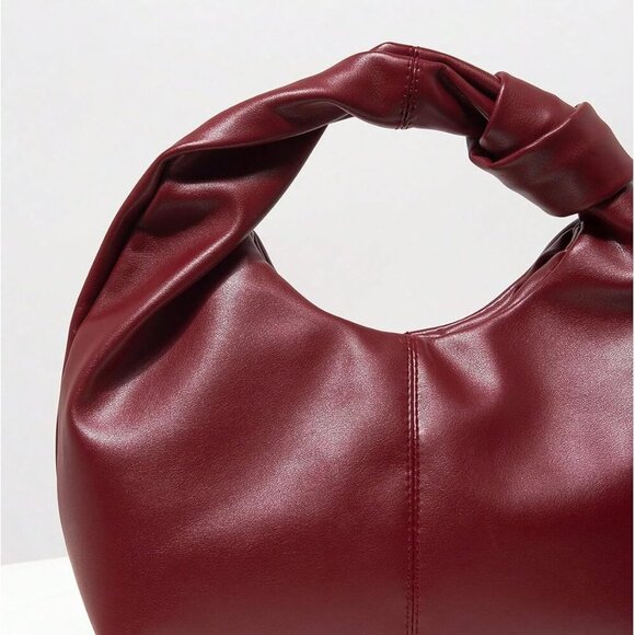 Women's PU Leather Ruched Satchel Mini Handbag Top Handle Purse - Picture 5 of 6